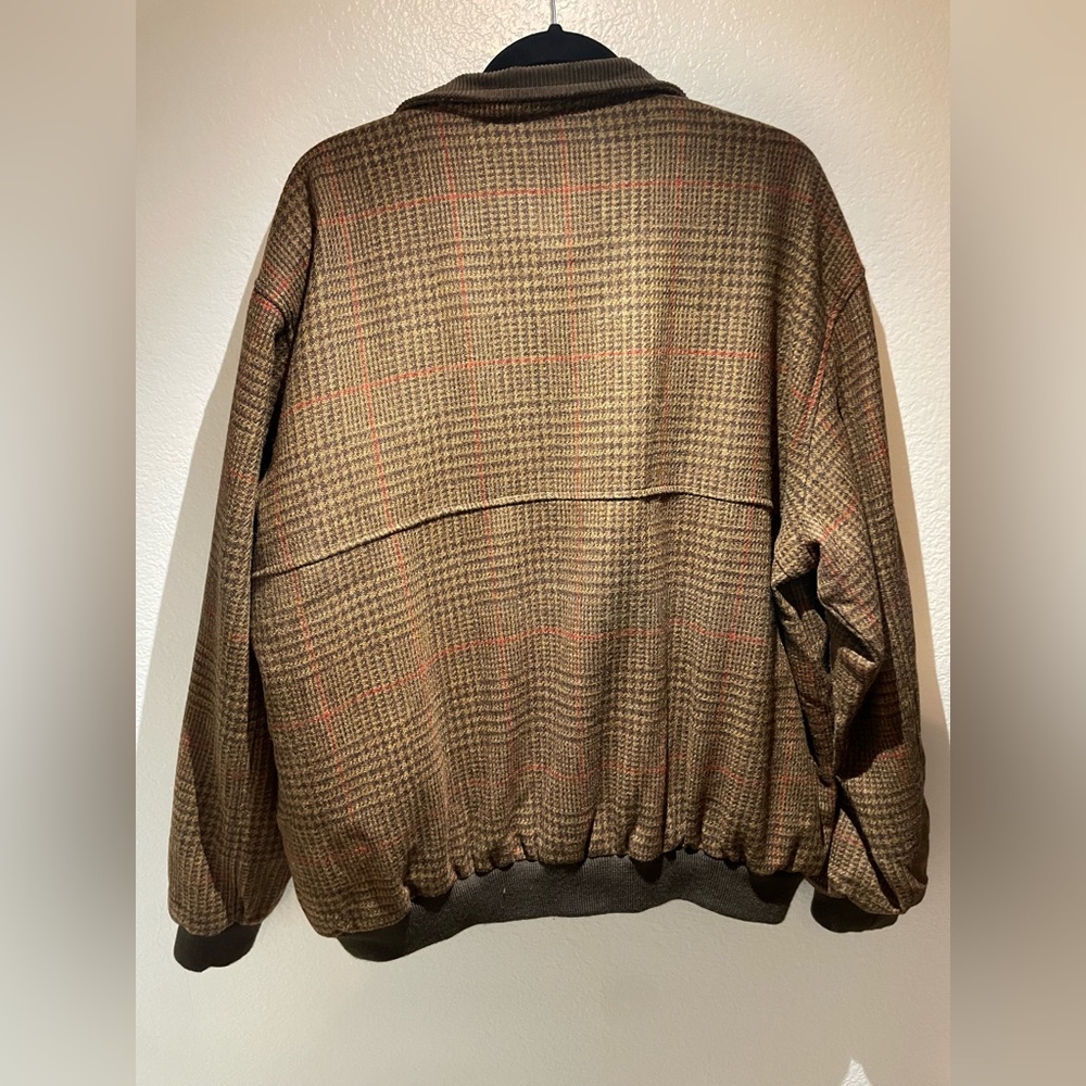 Orvis Vtg Wool Brown Check Plaid Bomber Jacket XL Corduroy Collar Houndstooth - Picture 2 of 8
